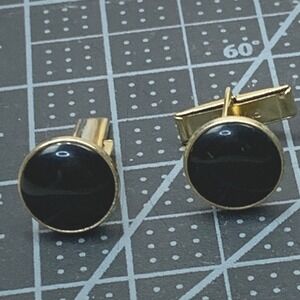 Pioneer Round Cabochon Black & Gold Tone Vintage Cufflinks